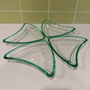 Green Flashed Edge Boomerang Glass Dishes - Set of 4